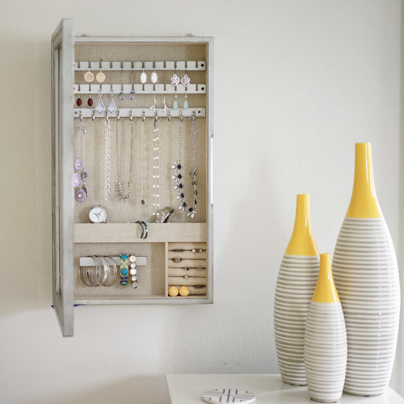 Loon Peak Storage Mirror Wall Mounted Jewelry Holder Reviews Wayfair